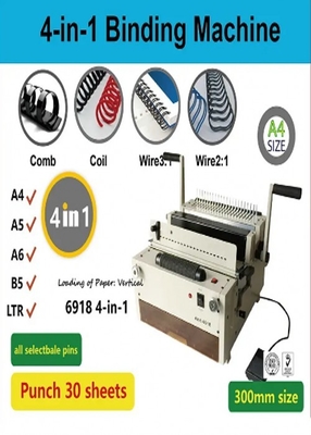 Multi 4 in 1 Electric Wire 2:1 Wire 3:1 Comb And Coil Punching Binding Machine